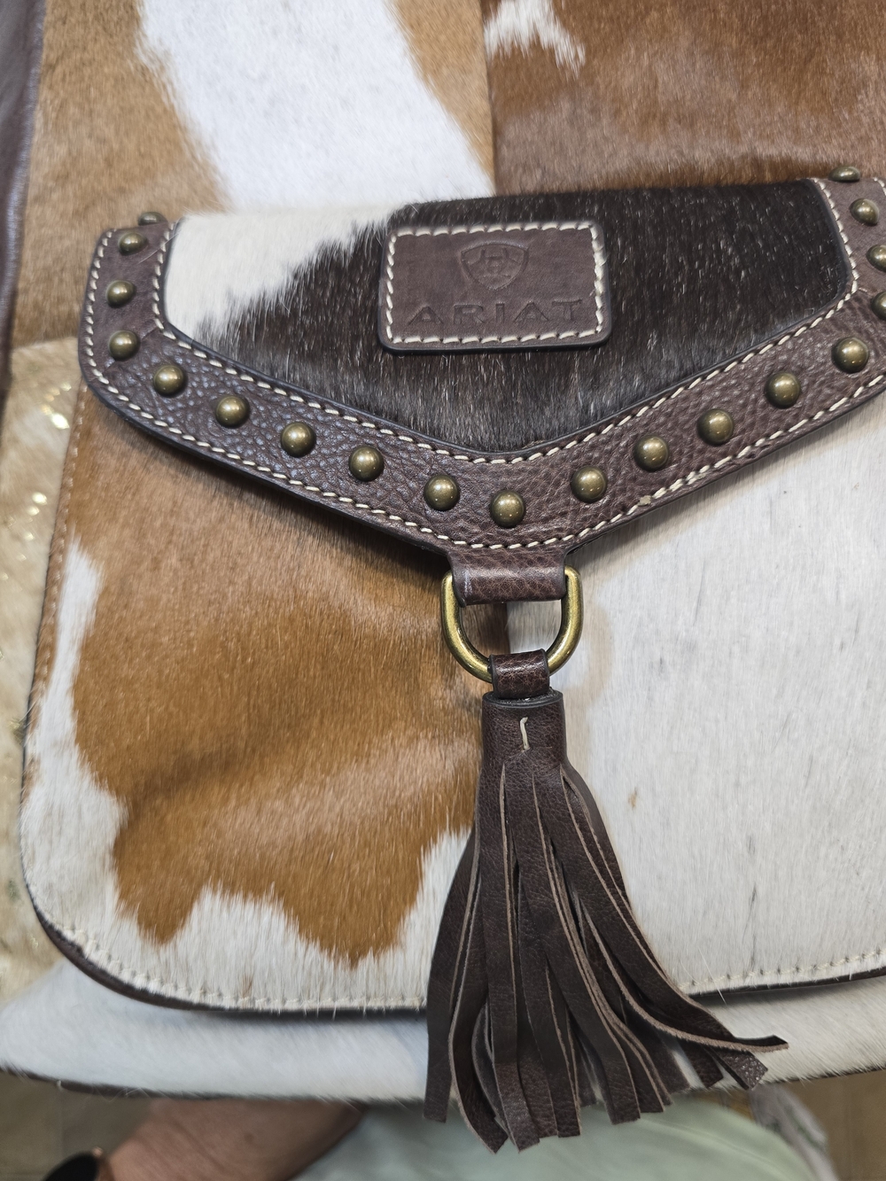 Ariat Brown & White Cowhide Leather Crossbody Bag